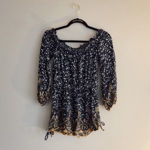 Dark blue floral dress.